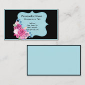 Elegant Blue Black Floral Bouquet Visitekaartje (Voorkant / Achterkant)
