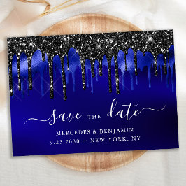 Elegant Blue Black Glitter bestuurt politie bruilo Save The Date