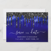 Elegant Blue Black Glitter bestuurt politie bruilo Save The Date (Voorkant)