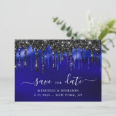 Elegant Blue Black Glitter bestuurt politie bruilo Save The Date (Staand voorkant)