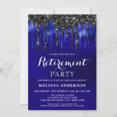 Elegant Blue Black Glitter Drift Retirement Party Kaart (Voorkant)