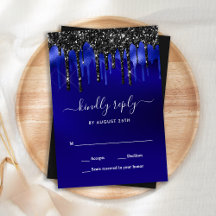 Elegant Blue Black Glitter Drift RSVP