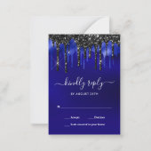 Elegant Blue Black Glitter Drift RSVP Notitiekaartje (Voorkant)