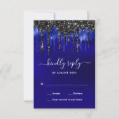 Elegant Blue Black Glitter Drift Wedding RSVP Kaartje (Voorkant)