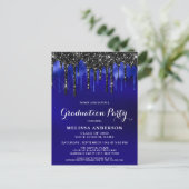 Elegant Blue Black Glitter Drips GraduPartij Briefkaart (Staand voorkant)