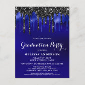 Elegant Blue Black Glitter Drips GraduPartij Uitnodiging Briefkaart (Voorkant)