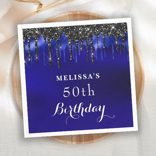 Elegant Blue Black Glitter schrijft op feestdag Servet