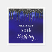 Elegant Blue Black Glitter schrijft op feestdag Servet (Voorkant)