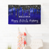 Elegant Blue Black Glitter schrijft op feestdag Spandoek (Insitu)