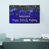 Elegant Blue Black Glitter schrijft op feestdag Spandoek (Beurs)