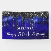 Elegant Blue Black Glitter schrijft op feestdag Spandoek (Horizontaal)