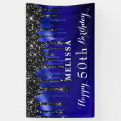 Elegant Blue Black Glitter schrijft op feestdag Spandoek (Verticaal)