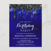 Elegant Blue Black Glitter schrijft op feestdag Uitnodiging Briefkaart (Voorkant)