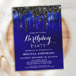Elegant Blue Black Glitter schrijft op feestdag Uitnodiging Briefkaart<br><div class="desc">Nodig vrienden en familie uit voor je verjaardagsfeestje met deze elegante blauwe en zwarte glitter druipt verjaardagsfeestuitnodigingen en partijbenodigdheden. Deze blauwe en zwarte verjaardagsuitnodigingen zijn ook perfect voor gepensioneerden, afstudeerpartijen en feestelijkheden, en veranderen gewoon het evenement in personalisatie tabel. Dit blauwe en zwarte glitterontwerp is ideaal voor door de politie...</div>