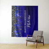 Elegant Blue Black Glitter schrijft op feestdag Wandkleed (In situ)