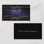 Elegant Blue, Black, Gold Damask Visitekaartje (Voorkant / Achterkant)