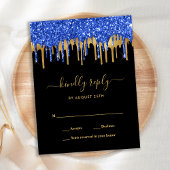 Elegant Blue Black Gold Glitter Drift RSVP Uitnodiging Briefkaart