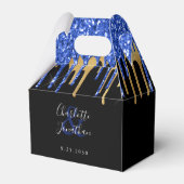 Elegant Blue Black Gold Glitter Drift Weddenschap Bedankdoosjes (Achterkant)