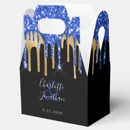 Elegant Blue Black Gold Glitter Drift Weddenschap Bedankdoosjes (Geopend)