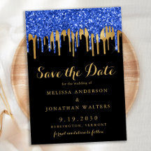 Elegant Blue Black Gold Glitter Drift Weddenschap
