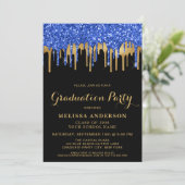 Elegant Blue Black Gold Glitter Drivers Afstuderen Kaart (Staand voorkant)