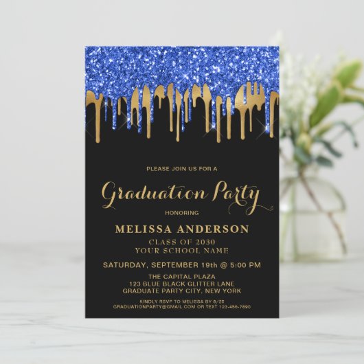 Elegant Blue Black Gold Glitter Drivers Afstuderen Kaart (Staand voorkant)