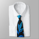 Elegant Blue Black Leaf Pattern Stijlvolle Initial Stropdas (Gebonden)