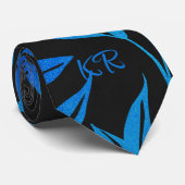 Elegant Blue Black Leaf Pattern Stijlvolle Initial Stropdas (Opgerold)