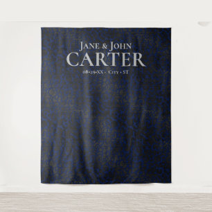 Elegant Blue Black Leopard Print Weduwachtergrond Wandkleed