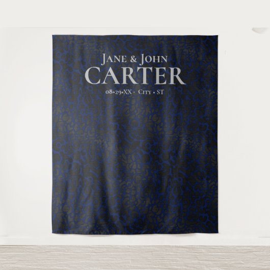 Elegant Blue Black Leopard Print Weduwachtergrond Wandkleed (Voorkant)