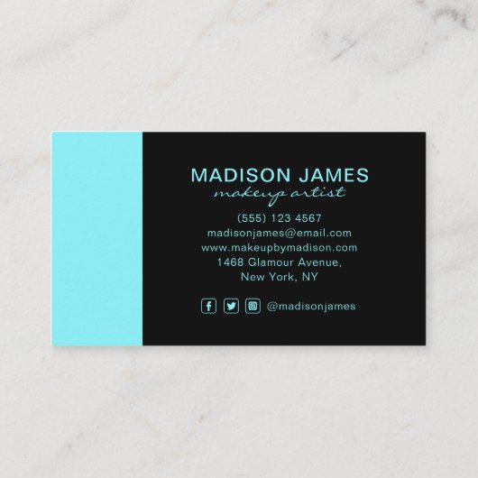 Elegant Blue Black Modern Chic Makeup Artist Visitekaartje (Achterkant)