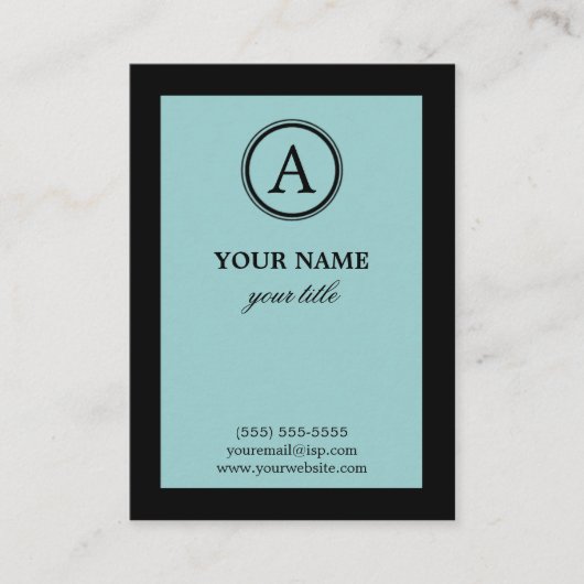 Elegant Blue & Black Monogram Profile Card Visitekaartje (Voorkant)