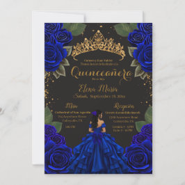 Elegant Blue Black Quinceañera Rozen Gold Glitter Kaart
