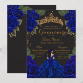 Elegant Blue Black Quinceañera Rozen Gold Glitter Kaart (Voorkant / Achterkant)