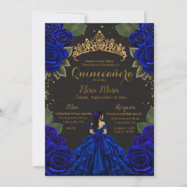 Elegant Blue Black Quinceañera Rozen Gold Glitter Kaart