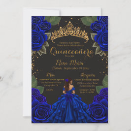 Elegant Blue Black Quinceañera Rozen Gold Glitter Kaart