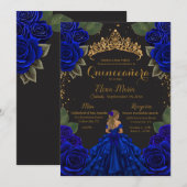 Elegant Blue Black Quinceañera Rozen Gold Glitter Kaart (Voorkant / Achterkant)