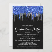 Elegant Blue Black Silver Glitter Drift Afstuderen Kaart (Voorkant)