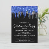 Elegant Blue Black Silver Glitter Drift Afstuderen Kaart (Staand voorkant)