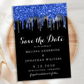 Elegant Blue Black Silver Glitter-drift Save The Date