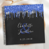 Elegant Blue Black Silver Glitter Wedding Guest Notitieboek