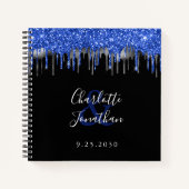 Elegant Blue Black Silver Glitter Wedding Guest Notitieboek (Voorkant)