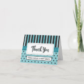 Elegant Blue Black Stripes Polka Dots Bedankt (Voorkant)