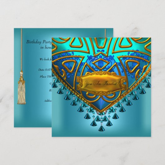 Elegant Blue Blauwgroen Aqua Gold Alle keren Kaart (Voorkant / Achterkant)