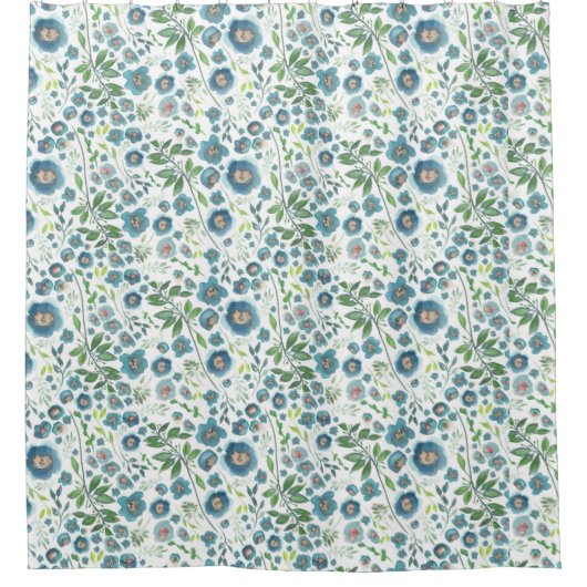 Elegant Blue Blauwgroen Floral Waterverf Pattern Douchegordijn (Voorkant)