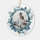 Elegant Blue Blauwgroen Floral Wreatfoto Keramisch Ornament (Links)