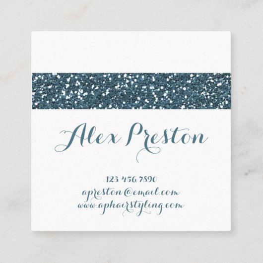 Elegant Blue Blauwgroen Glitter Hexagon Visitekaar Vierkante Visitekaartje (Achterkant)