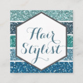 Elegant Blue Blauwgroen Glitter Hexagon Visitekaar Vierkante Visitekaartje (Voorkant)