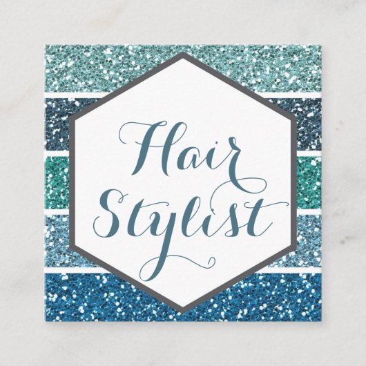 Elegant Blue Blauwgroen Glitter Hexagon Visitekaar Vierkante Visitekaartje (Voorkant)