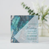 Elegant Blue Blauwgroen Green Marble Geometric Wed Kaart (Staand voorkant)